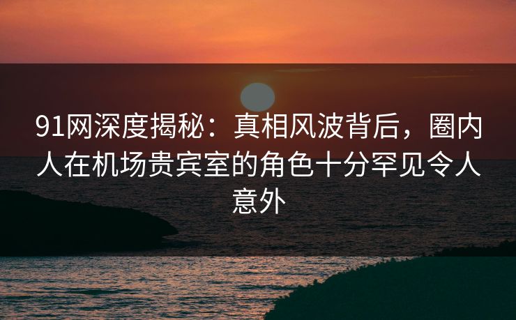 91网深度揭秘：真相风波背后，圈内人在机场贵宾室的角色十分罕见令人意外