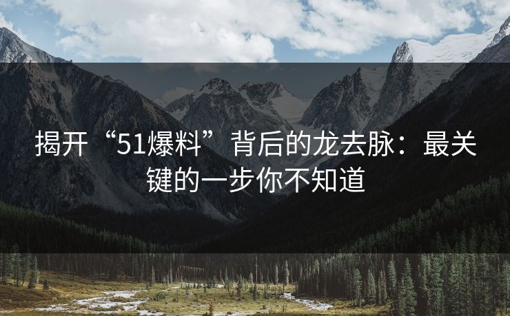 揭开“51爆料”背后的龙去脉：最关键的一步你不知道